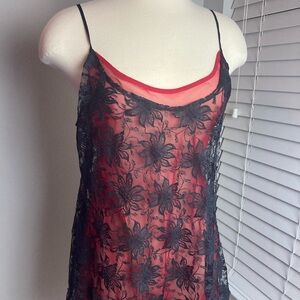 Vintage Victoria's Secret Black Lace and Red Sheer Chemise Gold Label Women’s S